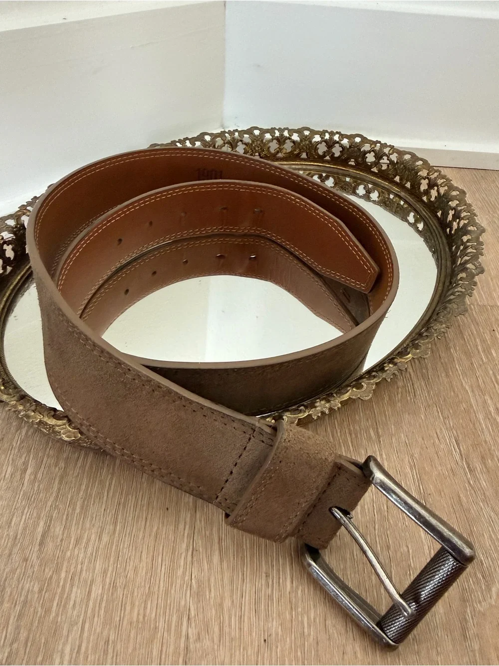 Nordstrom 1901 Men’s Suede Belt Size 36 Tan Silver Buckle